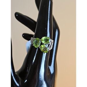 3 Stone Peridot Ring Rhodium Over Sterling Silver Size 9 3/4